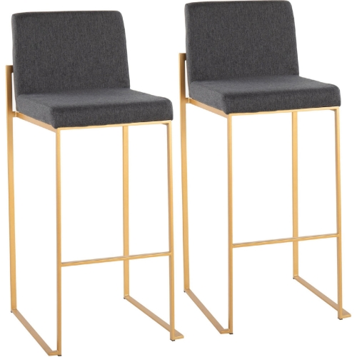 Fuji High Back 31" Bar Stool in Charcoal Gray Fabric & Gold Steel (Set of 2)